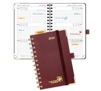 POPRUN Agenda de Poche 2026 A6 Semainier 16 x 10,5 cm - Couverture Rigide Spirale, Petit Agenda, D'Jan 2026 à Déc 2026-12 Mois, Poche intérieur, Papier 100 g/m², Bourgogne