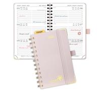 POPRUN Agenda de Poche 2026 A6 Semainier 16 x 10,5 cm - Couverture Rigide Spirale, Petit Agenda, D'Jan 2026 à Déc 2026-12 Mois, Poche intérieur, Papier 100 g/m², Rose Clair