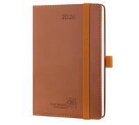 POPRUN Agenda de Poche 2026 A6 Semainier 16 x 10,5 cm - Couverture Souple en PU Cuir, Petit Agenda, D'Jan 2026 à Déc 2026-12 Mois, Signet à 2 rubans, Papier 100 g/m², Marron