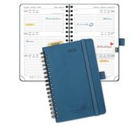 POPRUN Agenda de Poche 2026 A6 Semainier 16 x 10,5 cm - Couverture Souple en PU Cuir Spirale, Petit Agenda, D'Jan 2026 à Déc 2026-12 Mois, Règle signet, Papier 100 g/m², Bleu nuit
