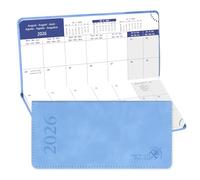 POPRUN Agenda de Poche 2026 Mensuel 17 x 8 cm - Couverture Souple en PU Cuir, 1 Mois 2 Pages, Petit Format Planner D'Jan 2026 à Déc 2026-12 Mois, Signet à rubans, Papier 80 g/m², Bleu Cyan