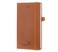 POPRUN Agenda de Poche 2026 Semainier 16,5 x 9 cm - Couverture Rigide en PU Cuir, Petit Planner D'Jan 2026 à Déc 2026-12 Mois, Avec signet à 2 rubans, Papier 80 g/m², Marron