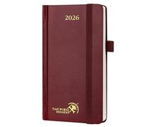 POPRUN Agenda de Poche 2026 Semainier 16,5 x 9 cm - Couverture Rigide, Petit Weekly Planner D'Jan 2026 à Déc 2026-12 Mois, Avec signet à 2 rubans, Papier 80 g/m², Bourgogne