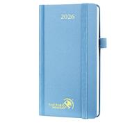 POPRUN Agenda de Poche 2026 Semainier 16,5 x 9 cm - Couverture Rigide, Petit Weekly Planner D'Jan 2026 à Déc 2026-12 Mois, Avec signet à 2 rubans, Papier 80 g/m², Bleu brume