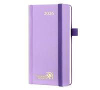 POPRUN Agenda de Poche 2026 Semainier 16,5 x 9 cm - Couverture Rigide, Petit Weekly Planner D'Jan 2026 à Déc 2026-12 Mois, Avec signet à 2 rubans, Papier 80 g/m², Violet