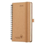 POPRUN Agenda de Poche 2026 Semainier 16,5 x 9 cm - Couverture rigide Spirale Écologique biodégradable, Petit Planner D'Jan 2026 à Déc 2026, Fente Pour Carte, Papier 80 g/m², Désert