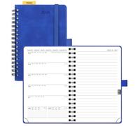 POPRUN Agenda de Poche 2026 Semainier et Carnet de Notes 16 x 10,5 cm - Couverture Spirale en Cuir A6 petite Planner, D'Jan 2026 à Déc 2026, Règle signet, Papier 100 g/m², Bleu Joyau