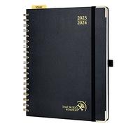 POPRUN Agenda Scolaire 2023 2024 Semainier 25,5x21,5cm, Planner Vertical 17 Mois D'août 2023 à déc 2024 avec Couverture Rigide Spirale, Poche intérieur, Papier Certifié FSC®80 g/m² - Noir