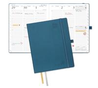 POPRUN Agenda scolaire 2026-2027 - Grand format : 21,6 x 26,7 cm - Semainier et mensuel (26 juillet au 27 juin) - Carnet de rendez-vous horaire avec poches intérieures - Couverture souple en cuir