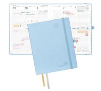 POPRUN Agenda scolaire 2026-2027 - Grand format : 21,6 x 26,7 cm - Semainier et mensuel (26 juillet au 27 juin) - Carnet de rendez-vous horaire avec poches intérieures - Couverture souple en cuir