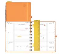 POPRUN Agenda scolaire hebdomadaire 2026-2027, grand format 21,6 x 26,7 cm, mise en page horizontale, de juillet 2026 à juin 2027, couverture souple avec onglets mensuels, reliure à spirale, poche