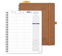 POPRUN Agenda semainier 2025-2026 - 18,3 x 21,6 cm - Carnet de rendez-vous académique à spirale (juillet 2025-juin 2026) avec emploi du temps quart d'heure, onglets mensuels, couverture souple en cuir