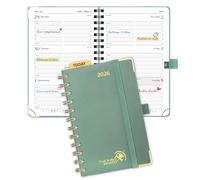 POPRUN Agenda semainier 2026 de poche A6 (16 x 10,5 cm) à spirale avec couverture rigide, planificateur de rendez-vous hebdomadaire avec temps, poche intérieure, papier 100 g/m² (vert minuit) TJ-26