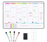 POPRUN Calendrier blanc magnétique pour réfrigérateur, planificateur hebdomadaire familial A3 avec fentes horaires, tableau réutilisable effaçable à sec, planificateur de repas du lundi au dimanche