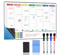 POPRUN Calendrier Familial Adhesif Tableau Blanc Effacable, Planning Semaine Frigo/Mural emploi du temps, Idéal pour Calendrier de vie, Planification de Menus, Liste de Courses, 42×28 cm - en Français