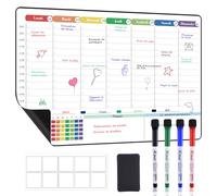 POPRUN Calendrier Magnetique Pour Frigo,Planning Semaine Tableau Blanc Effacable emploi du temps, Idéal pour Liste de Courses,Organiseur Hebdomadaire Repas,Planificateur des Menus, 42×28cm-en Français