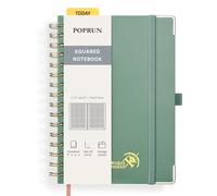 POPRUN Carnet de Notes A5, Cahier Petit Carreaux, Couverture Reliure Spirale, 141 Pages, Papier 120 g/m², Onglets Adhésifs, 8 Détachables pour Dessin Technique, Maths, École, Bureau, Vert minuit-MGN