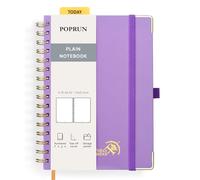 POPRUN Carnet de Notes Blanc A5 Spirale, Couverture rigide Cahier avec 141 Pages Numérotées, Bullet Journal Papier 120 g/m², Étiquettes Autocollantes et 8 Feuilles Détachables, Violet-VT