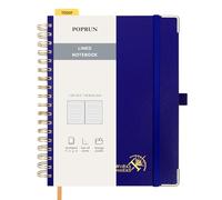 POPRUN Carnet de Notes Ligné Spirale - 18,8 x 24,5 cm Cahier à lignes, Bullet Journal avec 220 Pages Numérotées, Papier 120 g/m², Étiquettes Autocollantes et 8 Feuilles Détachables, Bleu saphir-RLB
