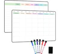 POPRUN Lot de 2 tableaux blancs hebdomadaires et mensuels pour réfrigérateur et mur, feuilles autocollantes à coller sur n'importe quelle surface lisse, format A3 réutilisable et effaçable à sec