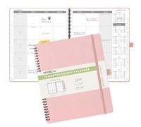 POPRUN Planning mensuel 2026-2027 (grand format 21,6 x 26,7 cm) calendrier 18 mois (janvier 2026 à juin 2027) - 4 pages par mois avec dépenses et notes, onglets comme des escaliers, couverture en cuir