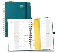 POPRUN Planning mensuel 2027-2028 à spirale avec couverture rigide (16,7 x 21,6 cm), calendrier sur 18 mois (janvier 2027 à juin 2028) - 2 pages par mois avec pages de notes en pointillés, début du