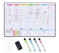 POPRUN Planning Semaine magnetique emploi du temps,Tableau Semainier Organisateur Frigo effaçable,idéal pour Planification des Tâches,Menus,Projets,Organiseur Hebdomadaire Repas 42×28cm - en Français