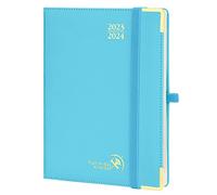 POPRUN Premium Agenda 2023 2024 Semainier 22x16,5cm - 17 Mois Agenda Scolaire D'août 2023 à déc 2024 - Couverture Rigide en Cuir PU, Onglets Mensuels, Papier Certifié FSC® 100 g/m², Bleu Vert