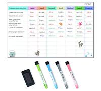 POPRUN Tableau Blanc Effaçable 43×28 cm, Calendrier Magnetique Frigo, Tableau Tache Menagere Famille utilisable comme Planning Semaine ou Planificateur Mensuel pour tâches et menus