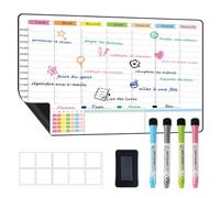 POPRUN Tableau Blanc Effaçable Magnétique 42×28 cm, Calendrier Magnetique Frigo, Planning Semaine et Organisateur Hebdomadaire pour Tâches, Menus et Planificateur de Repas - en Français
