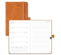 POPRUN TJ-26-CENLA6-BN Agenda de poche semainier 2026 en cuir synthétique avec couverture souple 16 x 10,5 cm - 25 petits planificateurs hebdomadaires et carnet de notes en un, poche intérieure