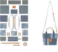 POPSEWING Kit de sac à main en cuir avec contraste en denim, kit de couture de sac en cuir fait main, idéal pour les cadeaux d'anniversaire de maman ou de petite amie (Bleu)
