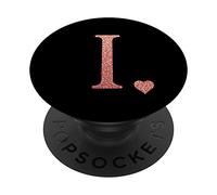 PopSockets Coeur Rose Lettre I Monogramme initial, Noir, Mignon PopSockets PopGrip - Support et Grip pour Smartphone/Tablette avec un Top Interchangeable