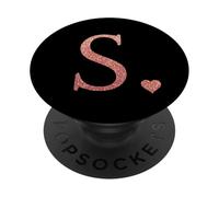 PopSockets Coeur Rose Lettre S Monogramme initial, Noir, Mignon PopSockets PopGrip - Support et Grip pour Smartphone/Tablette avec un Top Interchangeable