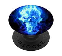 PopSockets Crâne Bleu Flamboyant - Tête De Mort - Face De Crâne PopSockets PopGrip - Support et Grip pour Smartphone/Tablette avec un Top Interchangeable