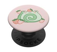 PopSockets Cute Frog Strawberry Cake Kawaii Aesthetic Pink PopSockets PopGrip - Support et Grip pour Smartphone/Tablette avec un Top Interchangeable