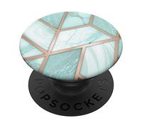 PopSockets Effet-Marbre-Vert-Géométrique - Dessin-Or-Vert-Menthe PopSockets PopGrip - Support et Grip pour Smartphone/Tablette avec un Top Interchangeable