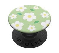 PopSockets Fleur Blanche Vert Pastel Kawaii Mignon Esthétique PopSockets PopGrip - Support et Grip pour Smartphone/Tablette avec un Top Interchangeable
