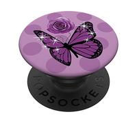 PopSockets Fleur de roses papillon violet PopSockets PopGrip - Support et Grip pour Smartphone/Tablette avec un Top Interchangeable