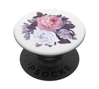 PopSockets Fleurs - Roses Blanches Et Roses Sur Fond Blanc PopSockets PopGrip - Support et Grip pour Smartphone/Tablette avec un Top Interchangeable