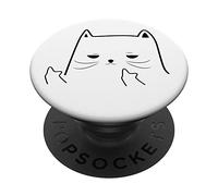PopSockets Humour adulte drôle Chat du milieu Cat Middle Finger PopSockets PopGrip - Support et Grip pour Smartphone/Tablette avec un Top Interchangeable