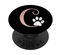 PopSockets Lettre C rose, chat blanc, monogramme de patte de chien PopSockets PopGrip - Support et Grip pour Smartphone/Tablette avec un Top Interchangeable