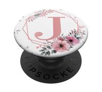 PopSockets Lettre J Initiale Fleur rose PopSockets PopGrip - Support et Grip pour Smartphone/Tablette avec un Top Interchangeable