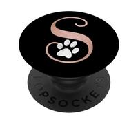 PopSockets Lettre S rose, chat blanc, monogramme de patte de chien PopSockets PopGrip - Support et Grip pour Smartphone/Tablette avec un Top Interchangeable
