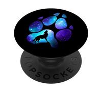 PopSockets Loup Patte Galaxie Sauvage Lone Loups Étoiles Lune Wolf PopSockets PopGrip - Support et Grip pour Smartphone/Tablette avec un Top Interchangeable
