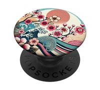 PopSockets Motif Fleurs de Cerisier Sakura et Fleurs de Cerisier PopGrip Adhésif Noir Support de Téléphone Poignée PopSocket