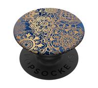 PopSockets Motif Mandala Jaune Bleu Fleur Marine Foncé femmes filles PopSockets PopGrip - Support et Grip pour Smartphone/Tablette avec un Top Interchangeable