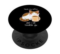 PopSockets Un drôle de chat ennuyé qui boit du café au bureau PopSockets PopGrip Interchangeable