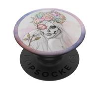 PopSockets Visage de femme en gris rose et à la menthe AFB0028 PopSockets PopGrip - Support et Grip pour Smartphone/Tablette avec un Top Interchangeable