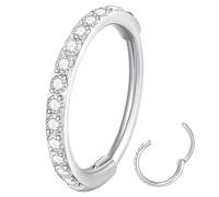 Popuhoops Anneau de nez en acier chirurgical 316L en oxyde de zirconium - Anneau de septum argenté sans couture - Bijoux de piercing pour cartilage, oreille, piercing 20 g, 18 g, 16 g, hélix, rok